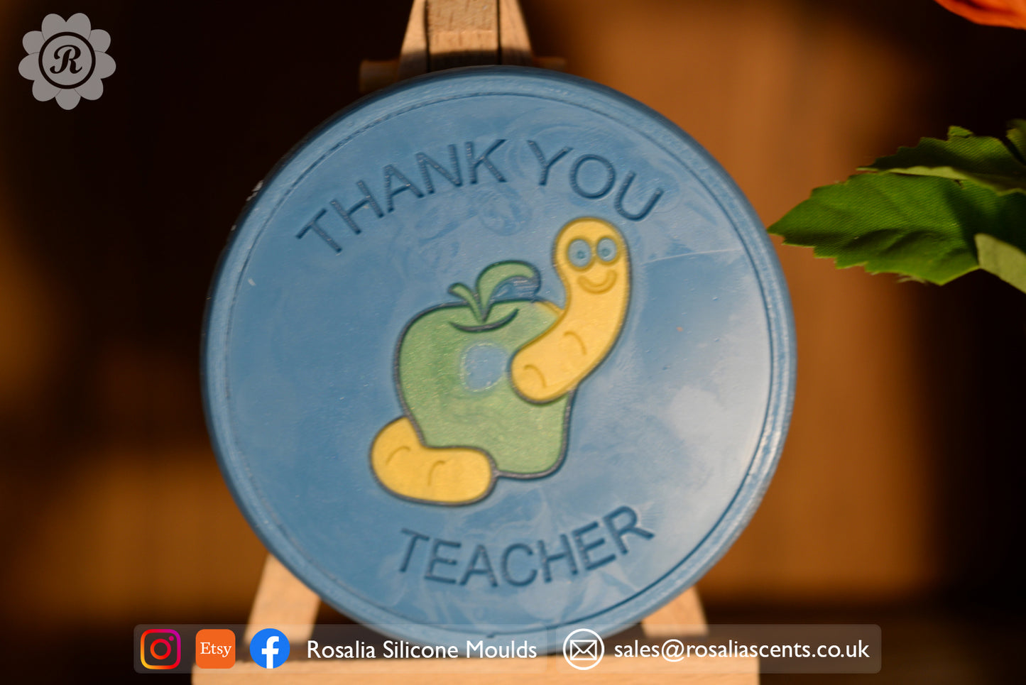 Thank You Teacher Apple with a Worm Round 80mm Snap Bar Mould