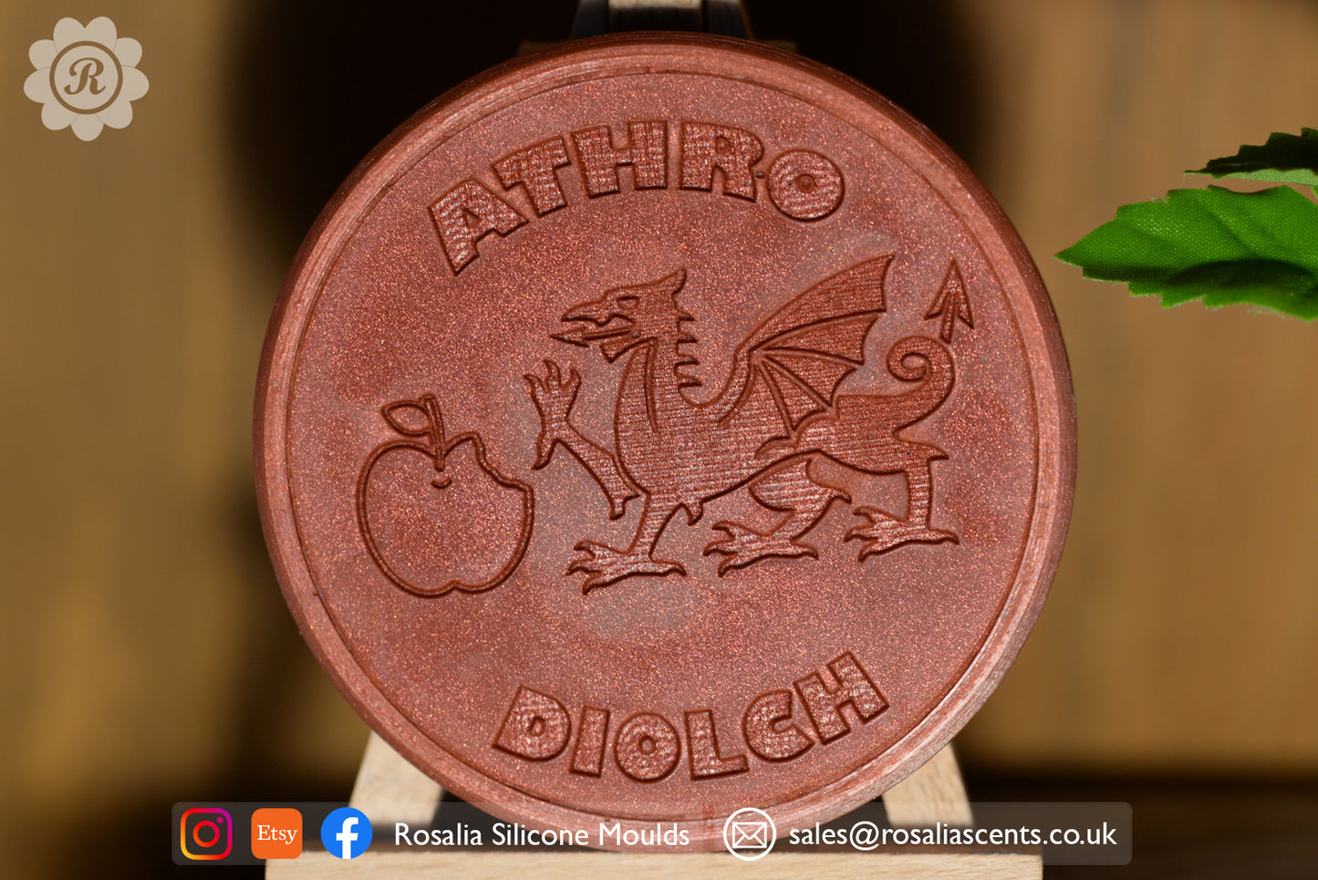 "Athro Diolch" with the Welsh Dragon eating an Apple 80mm Round Snap Bar Mould