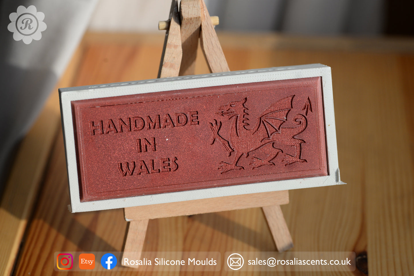 Handmade in Wales' with a single Welsh Dragon Snap Bar Mould