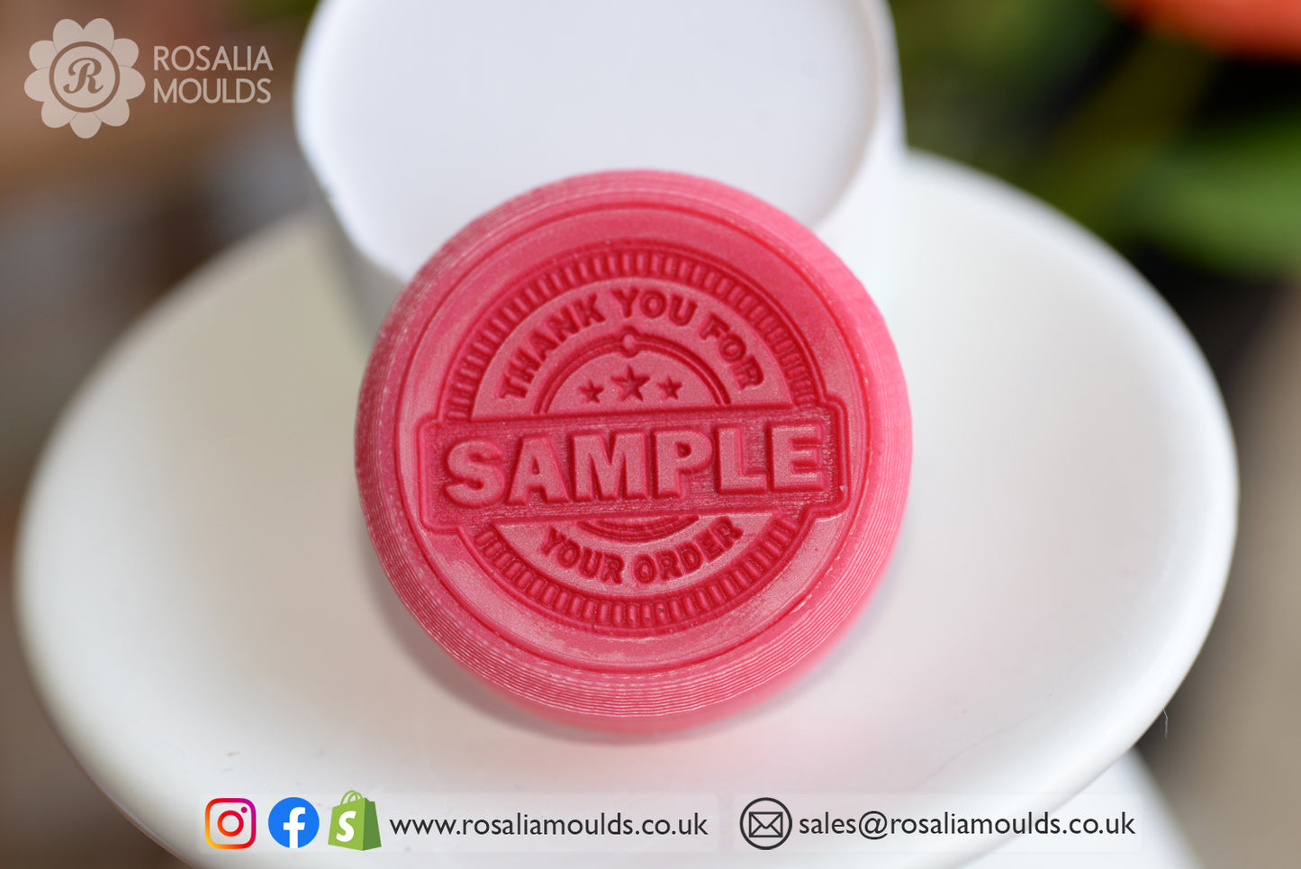'Thank you for your order Sample' 40mm Round Wax Melt Mould