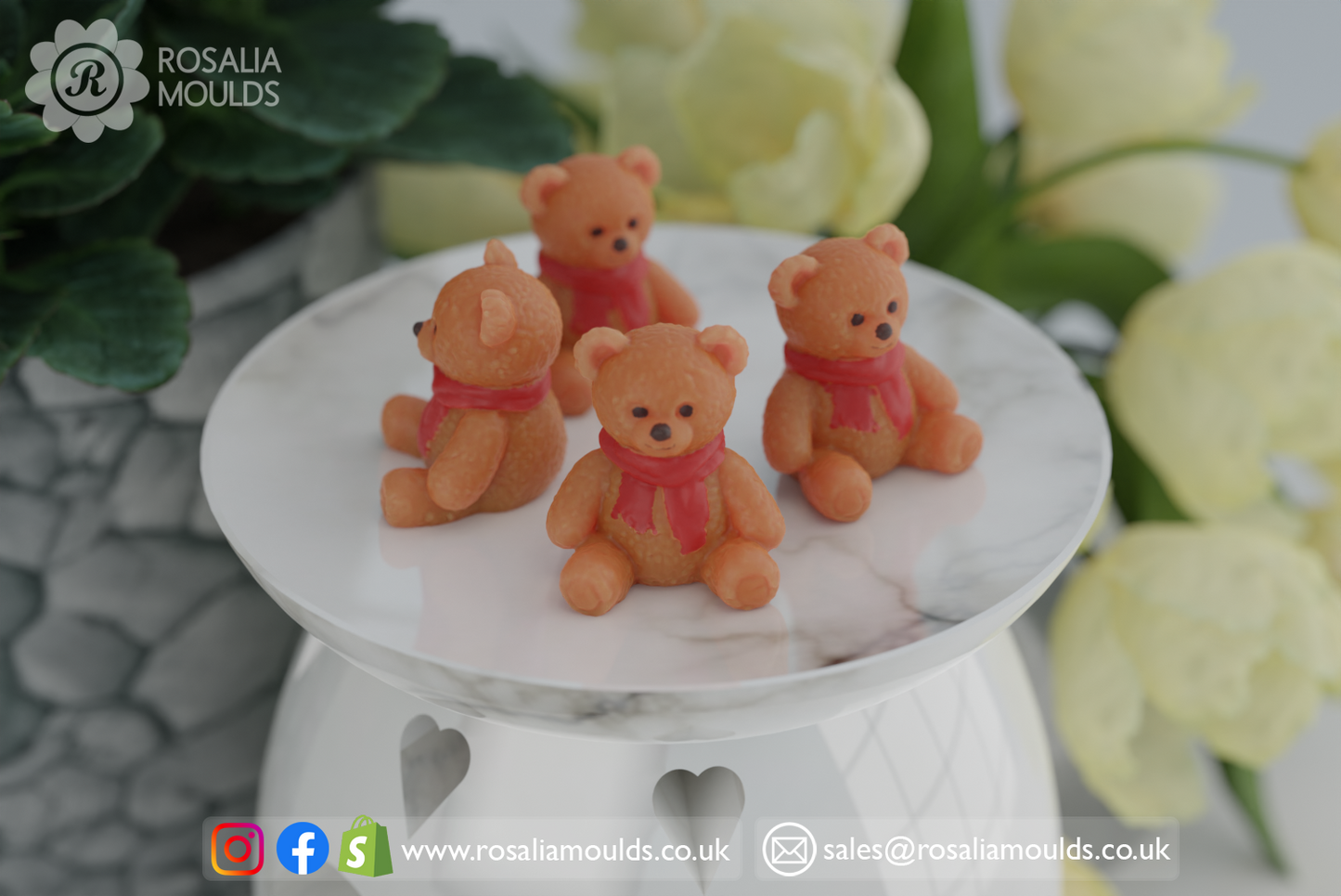 'Teddy bears' 4 Cavity Wax Melt Mould