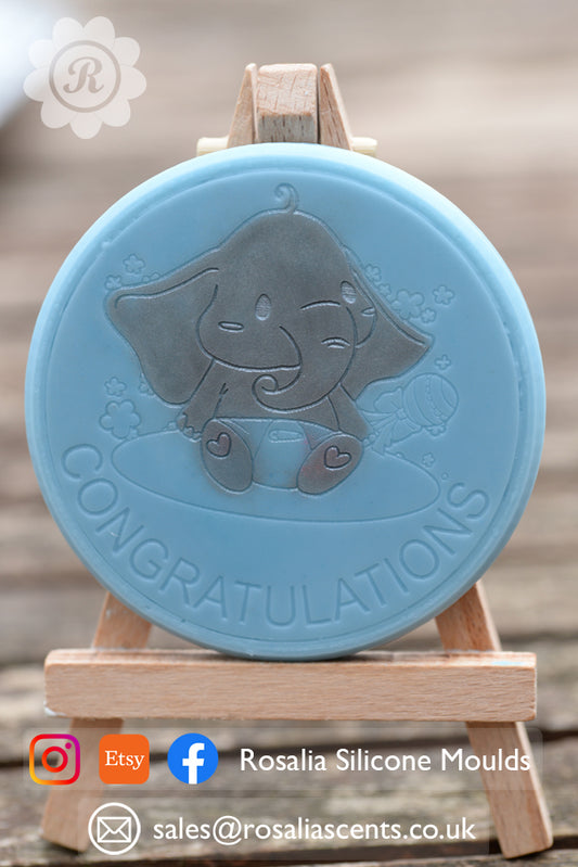 "Congratulations" Baby Elephant Round 80mm Snap Bar