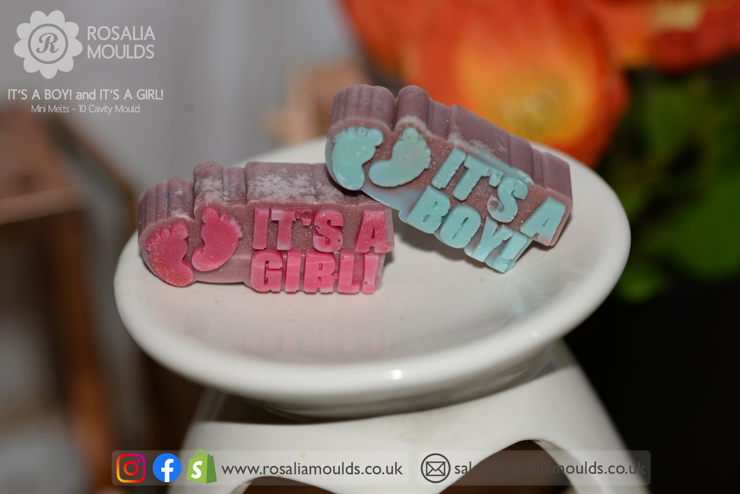 'IT's A GIRL!' and 'IT's A BOY!' 10 Cavity Wax Melt Mould