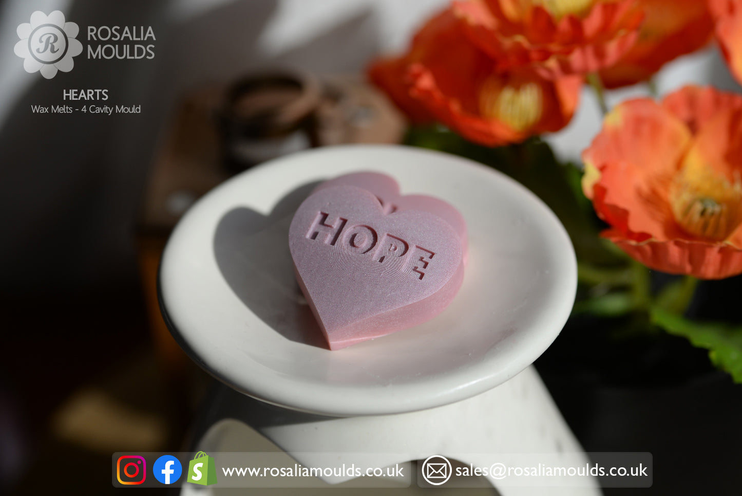 'Hearts' 4 Cavity Wax Melt Mould