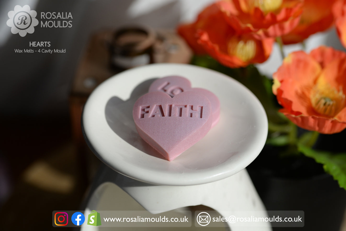 'Hearts' 4 Cavity Wax Melt Mould
