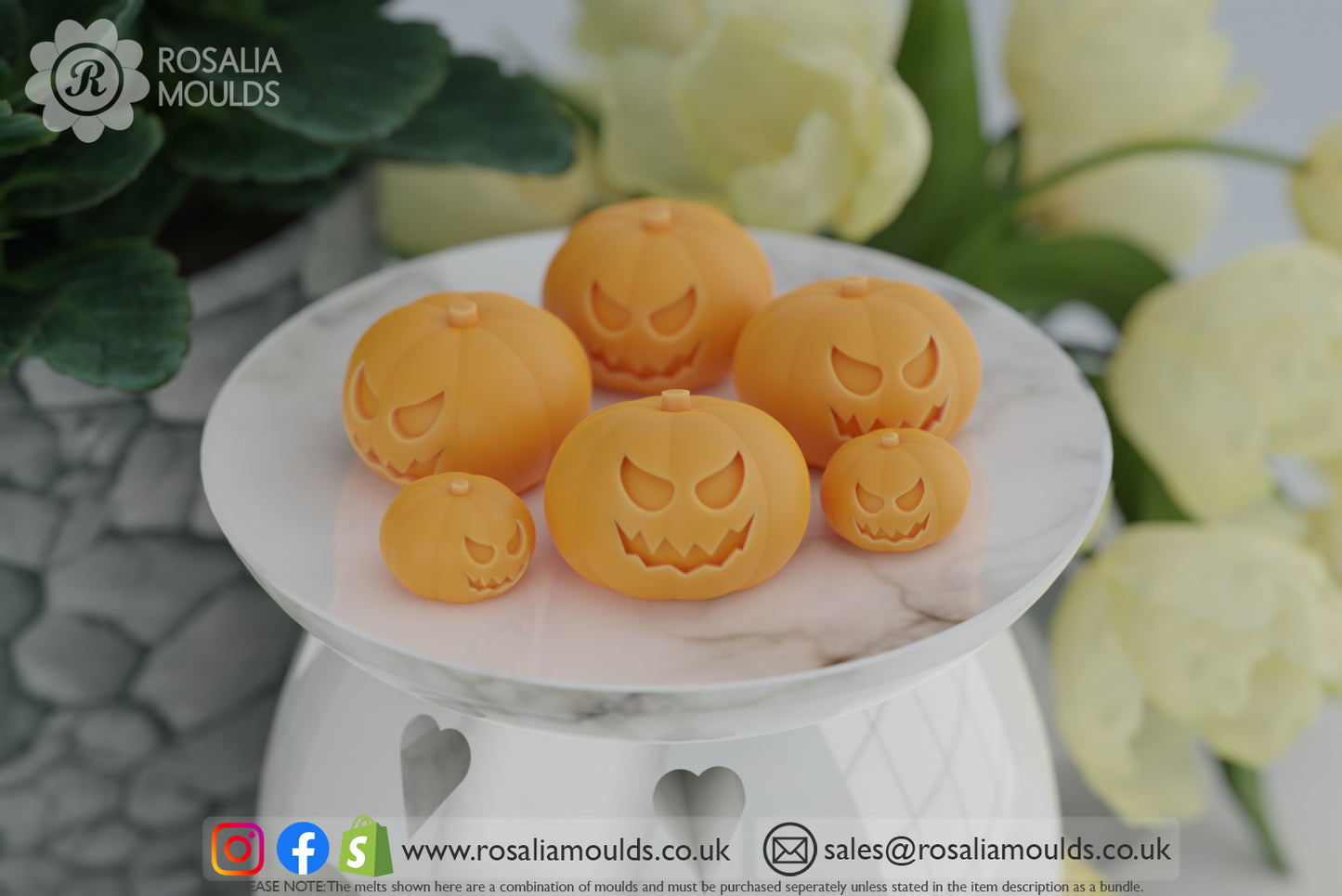 3D Pumpkin with Faces 10 Cavity Wax Melt Mould